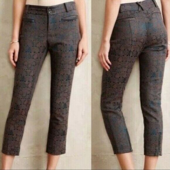 Anthro Cartonnier Charlie Grey Brocade Ankle Pants Sz 4 - Picture 1 of 10